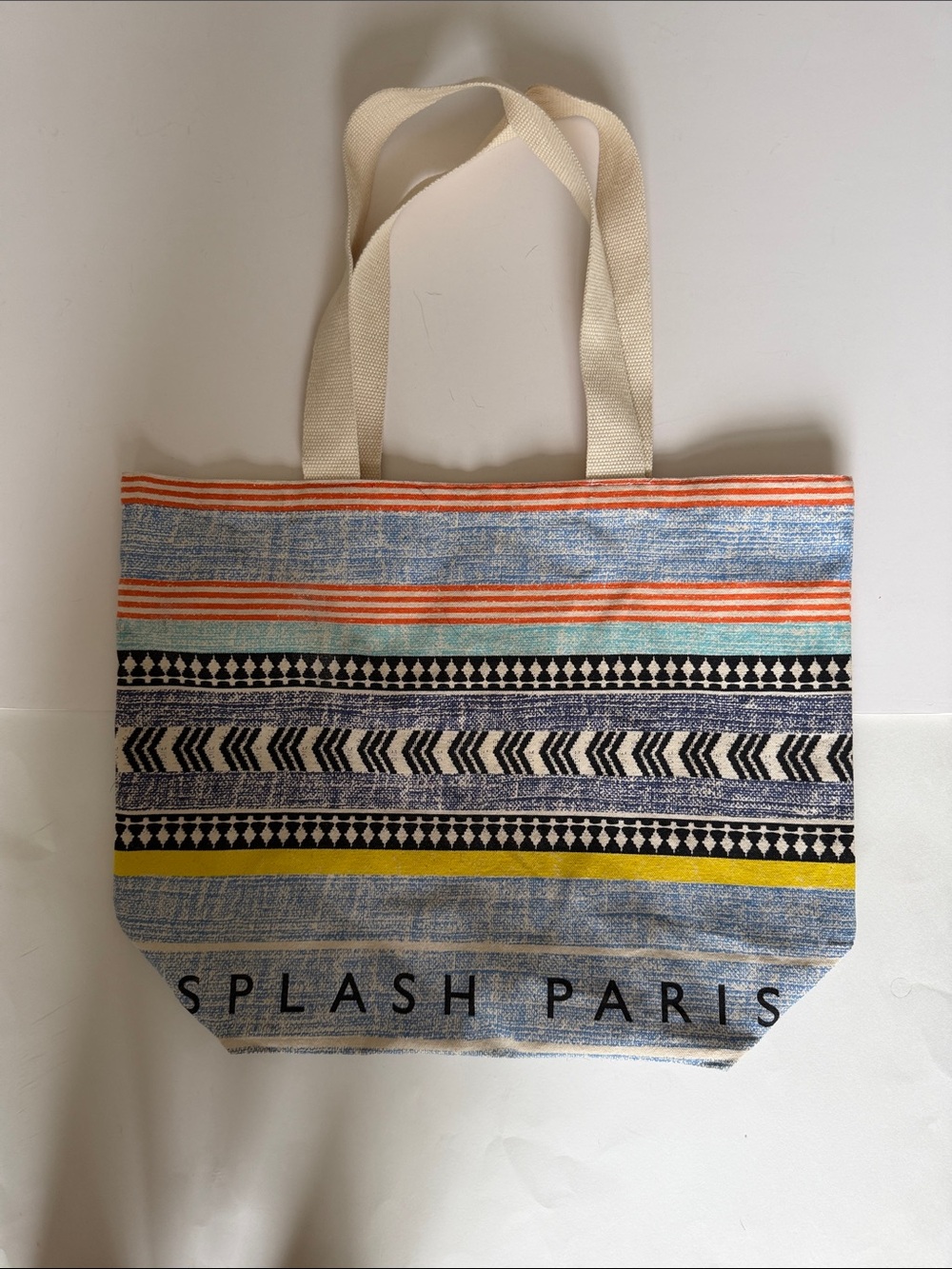 Lemlem Multicolor Striped Canvas Tote with Cream Handles